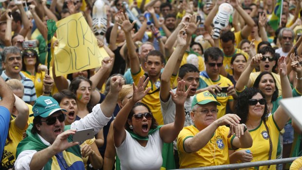 Demonstrators on Paulista Avenue in Sao Paulo on March 13 demand President Dilma Rousseff's ousting.