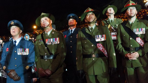 Australian and New Zealand service personnel at the Gallipoli Dawn Service on Saturday. 