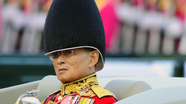 Thai King Bhumibol Adulyadej, in a military parade in Bangkok in 2007.