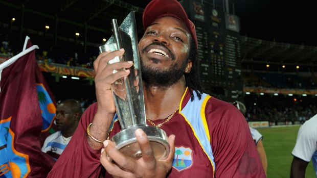 Chris Gayle with the trophy after the West Indies won the 2012 World Twenty20. Next month's tournament has been beset by problems.