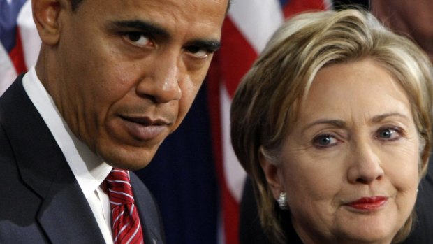 Barack Obama with Hillary Clinton in 2008. 