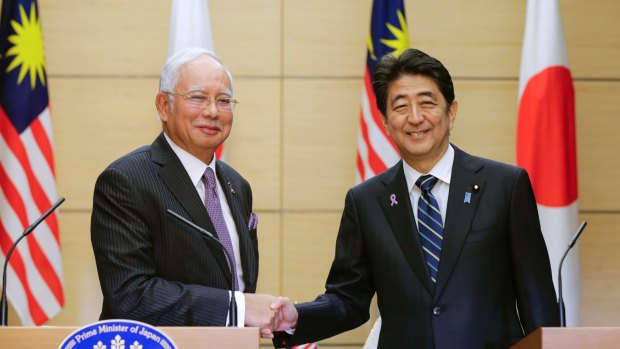 Malaysian Prime Minister Najib Razak, left, meets his Japanese counterpart, Shinzo Abe, during the week.