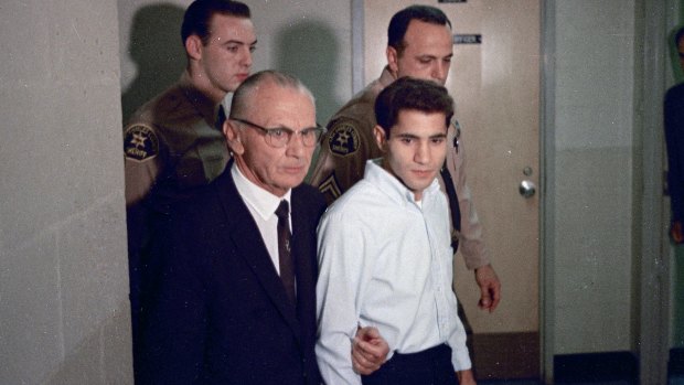 Sirhan Sirhan, right, accused assassin of US Senator Robert F. Kennedy with his attorney Russell Parsons in Los Angeles in 1968. 