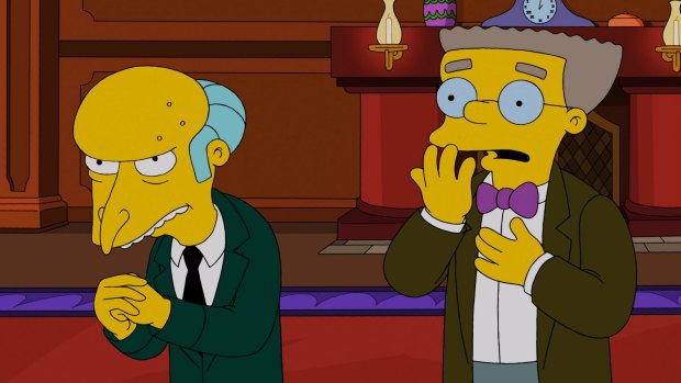 A revealing storyline is ahead for Smithers (right) and his boss Mr Burns in <i>The Simpsons.</i>