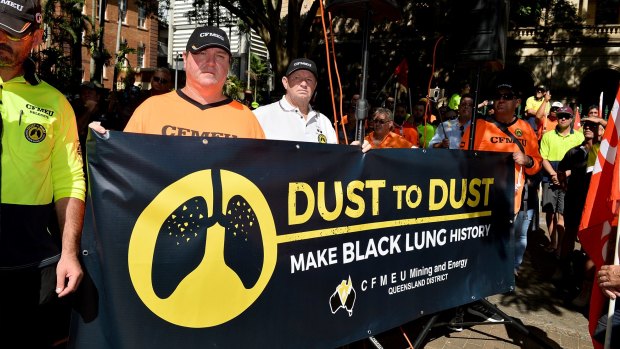 Workers and union members protest for workers rights and the treatment of victims of black lung disease in April.