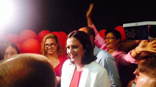 Queensland Labor Leader Annastacia Palaszczuk addresses Labor supporters on election night.