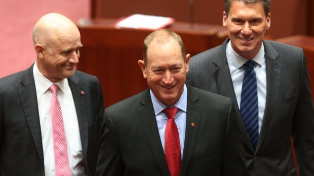 Mr Roberts' replacement Fraser Anning, centre, left the party on his first day in the job.
