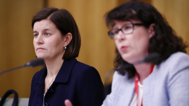 Commonwealth Bank Wealth Management general executive Annabel Spring and CommInsure managing director Helen Troup during a public hearing on the life insurance industry.