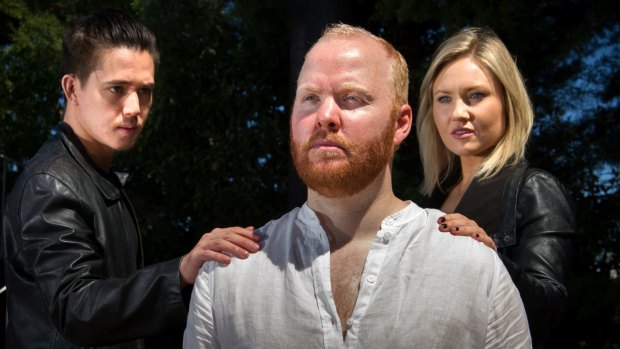 Grant Pegg (centre) as Jesus, Will Huang as Judas and Charlotte Gearside as Mary Magdalene in Jesus Christ Superstar.