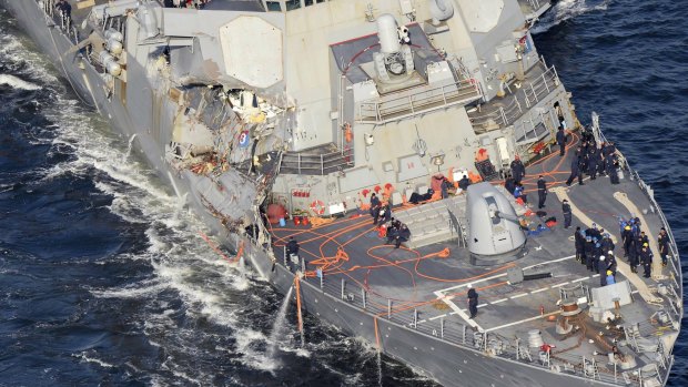 The damaged USS Fitzgerald  collided with a merchant ship.  