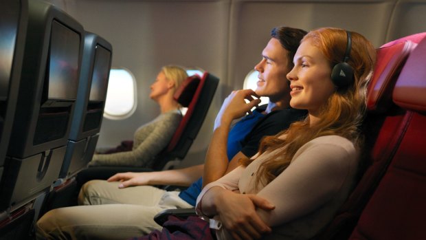 Qantas A330 economy cabin. You can start browsing and viewing from the moment you find your seat.