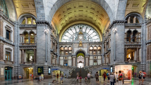 The famous Art Deco interior of central hall Antwerp main station.