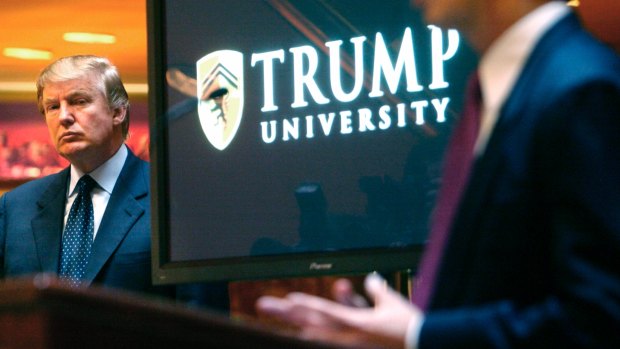 A 2005 photo of then-real estate mogul and reality TV star Donald Trump at a Trump University conference.