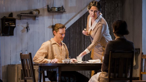 From left: Luke Mullins as Tom, Pamela Rabe as Amanda, and Rose Riley as Laura lead a fragile existence in <i>The Glass Menagerie<i>.