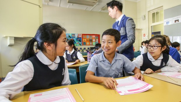 Strathfield South Public School year 5 students Michelle Chen, Yiru Jang and Yehna Jeong sat the NAPLAN test on Tuesday.  