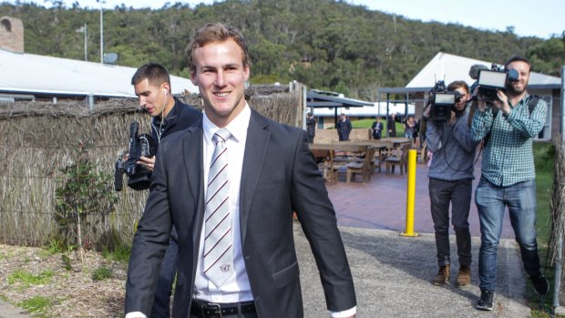 Man of the moment: Manly halfback Daly Cherry-Evans leaves the press conference on Wednesday after announcing he would be staying at the club after being offered a lifetime deal.
