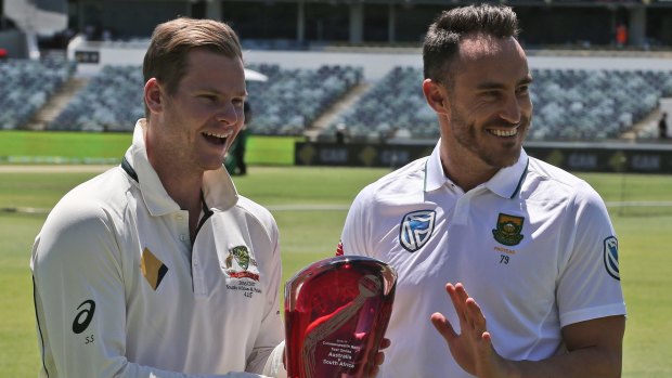 Captains Steve Smith and Faf du Plessis ahead of the first Test between Australia and South Africa which begins on Thursday in Perth.