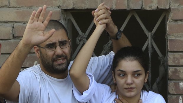 Alaa Abdel-Fattah and his sister Sanaa Seif were briefly released from jail in August 2014 to attend the funeral of their father, civil rights lawyer Ahmed Seif.