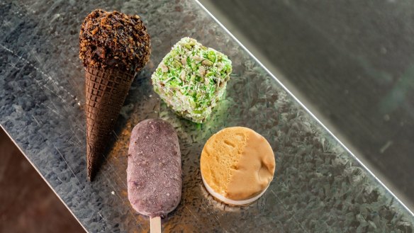 Kariton Sorbetes makes gelato and frozen desserts inspired by popular Filipino dishes such as champorado.
Clockwise from left is the ChamTop, Pandamington, YemaBon and Ube Halaytime.