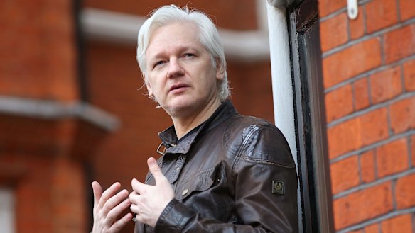 Julian Assange speaks to the media from the balcony of the Embassy Of Ecuador in London.