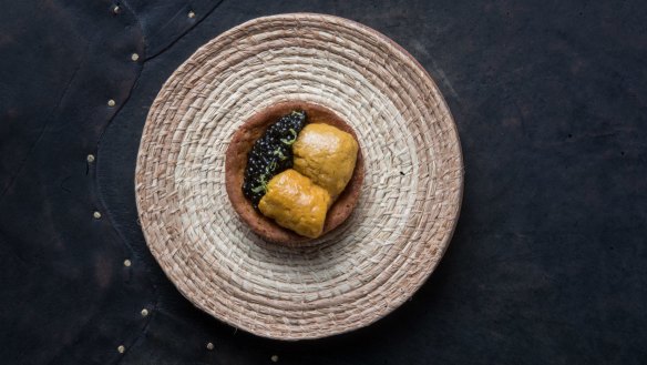 Llong-spined sea urchin tart at Vue de Monde, Melbourne.