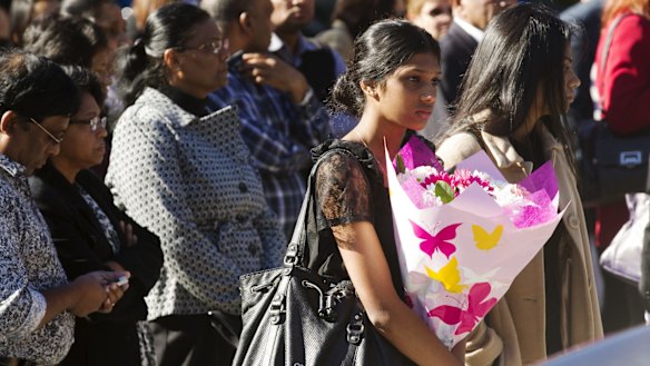 Mourners gather for the funeral of Myuran Sukumaran.