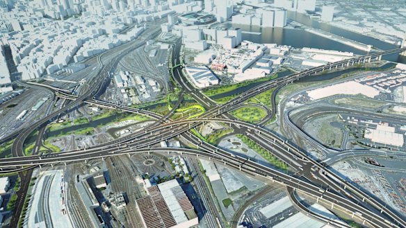 The proposed flyovers to be built as part of the West Gate Tunnel. 