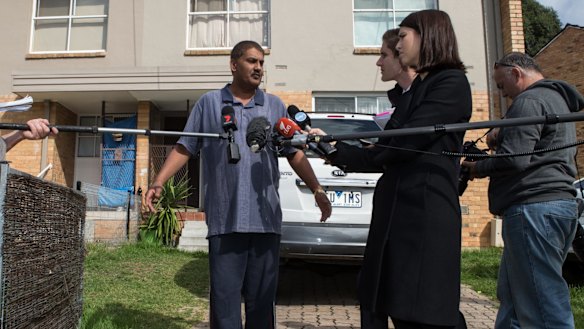 Sanaya Sahib's uncle, Habib Ali , speaks to media on Monday.