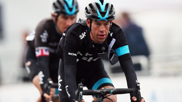 Richie Porte of Team Sky leads teammate Geraint Thomas over the finish line during stage 6 of the Paris-Nice on Saturday from Vence to Nice. 