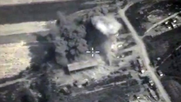 An aerial view of a bomb explosion in Syria. 