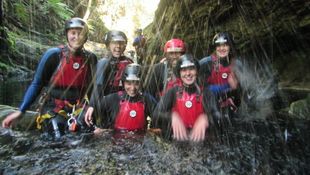 "Kloofing" or canyoning in South Africa.