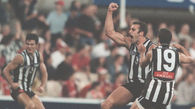 Retro Pie: Anthony Rocca celebrates the winning goal in Collingwood's SCG clash with Sydney 15 years ago.