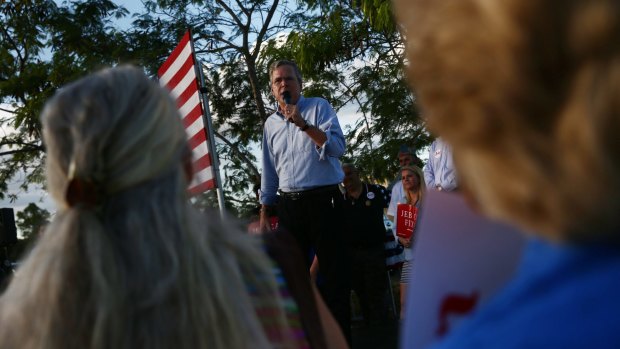 Republican presidential candidate Jeb Bush speaks at an outdoor rally in Punta Gorda, Florida on Friday.