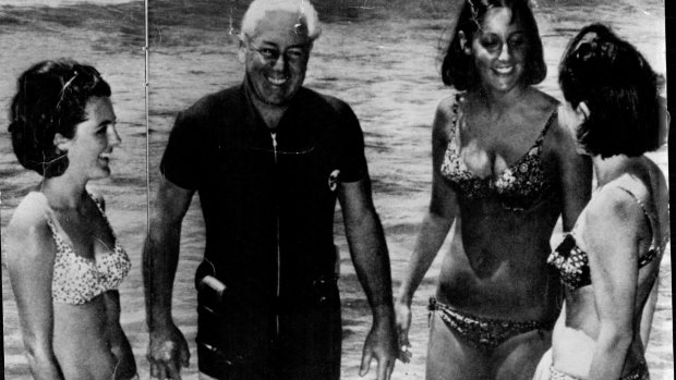 Harold Holt pictured with his daughters-in-law in 1967.