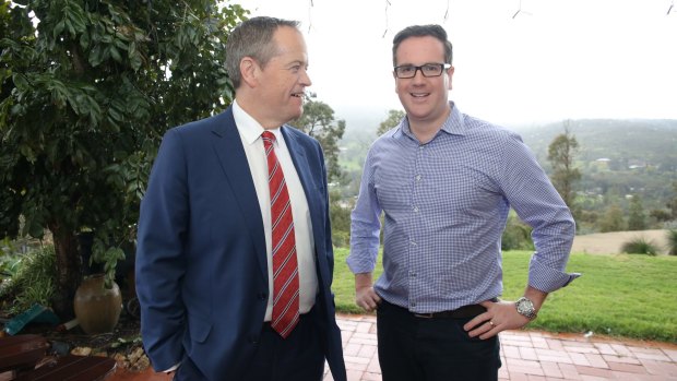 Opposition Leader Bill Shorten pictured with the ALP's candidate for Canning Matt Keogh during a visit to the electorate last month.
