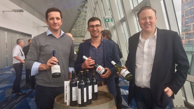 Winemakers Tom Ward from Swinging Bridge, Dave Swift from Printhie Wines and Chris Carpenter from Lark Hill at Sydney's new International Convention Centre.