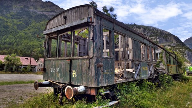 An abandoned train carriage at Canfranc station.