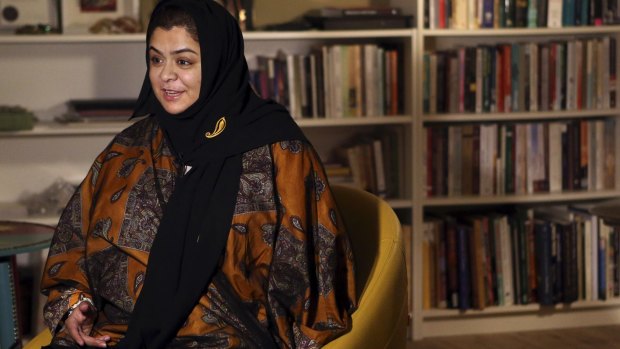 Haifa al-Hababi, a candidate for Saudi  Arabia's municipal elections, gives an interview in the capital Riyadh before the vote, in which women were included as candidates and voters for the first time.
