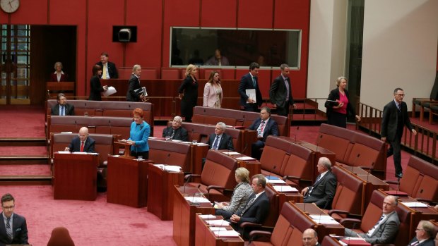 The Greens walk out as Senator Hanson delivers her first speech in the Senate.
