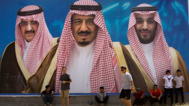 King Salman, centre, his favourite son Mohammed bin Salman,  right, and former heir Mohammed bin Nayef in Taif, Saudi Arabia.  