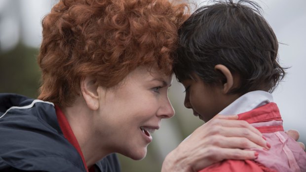 Nicole Kidman with Sunny Pawar, who plays the young Saroo, in <i>Lion</i>.