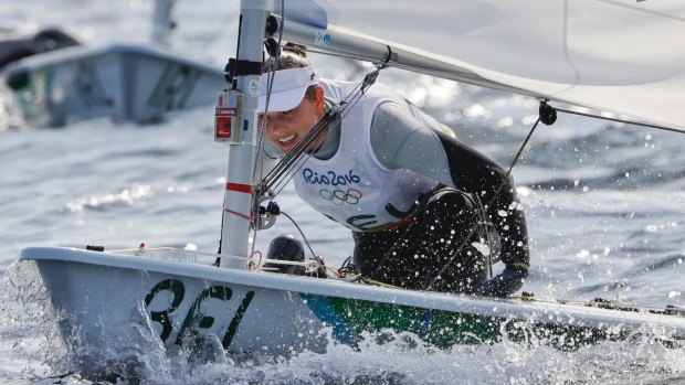 Belgium's Evi Van Acker became sick while competing on Rio's Guanabara Bay.