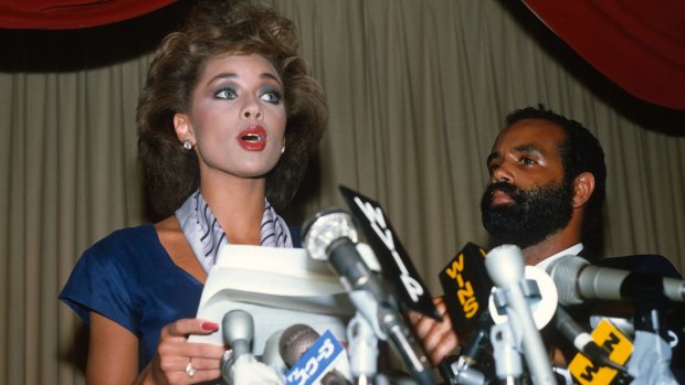 Vanessa Williams resigns her Miss America title on July 23, 1984 in New York City after nude photographs of Miss Williams and another woman surfaced, forcing her to relinquish her title.