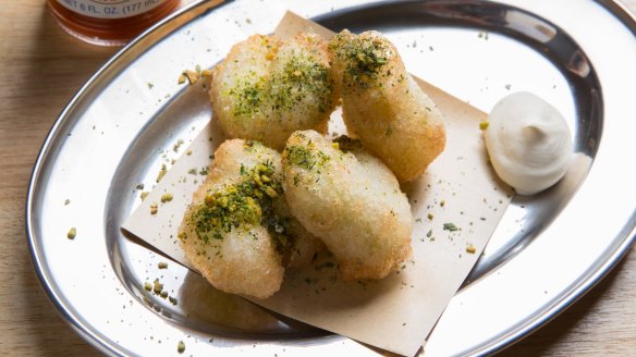 Fried green tomatoes with labna.