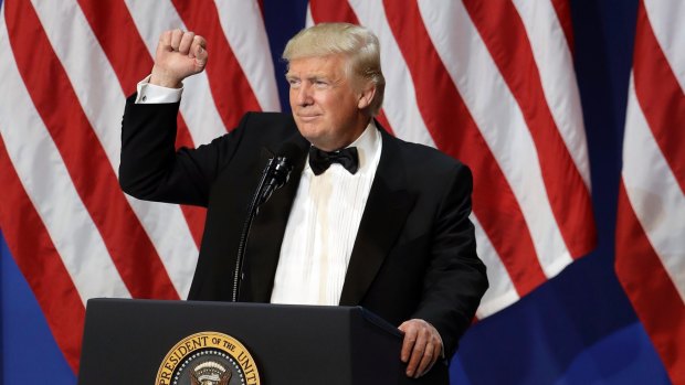 President Donald Trump speaks at The Salute To Our Armed Services Inaugural Ball in Washington.