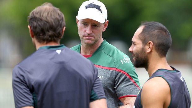 Not-so-ancient history: South Sydney coach Michael Maguire tried to brush off the Crowe-Keary bust-up as "in the past".
