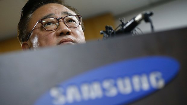 Sense of exceptionalism smashed: Koh Dong-jin, president of Samsung Electronics' mobile business, at a press conference last month.