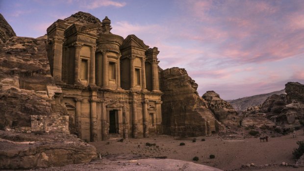 The magnificent monastery located on the top of Petra, at sunset.