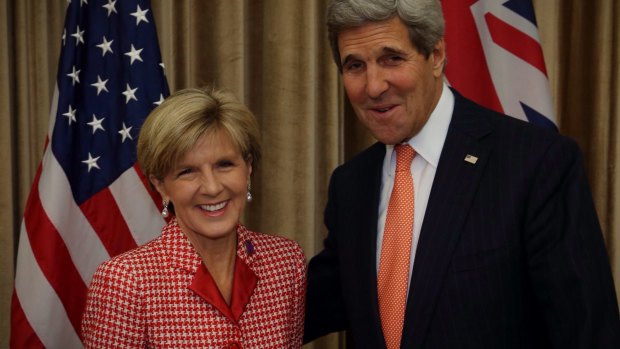 Foreign Affairs Minister Julie Bishop with United States Secretary of State John Kerry.