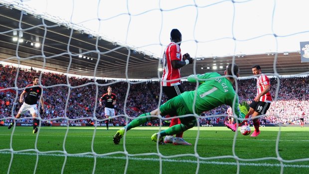 Graziano Pelle scores for Southampton against Manchester United on Sunday.
